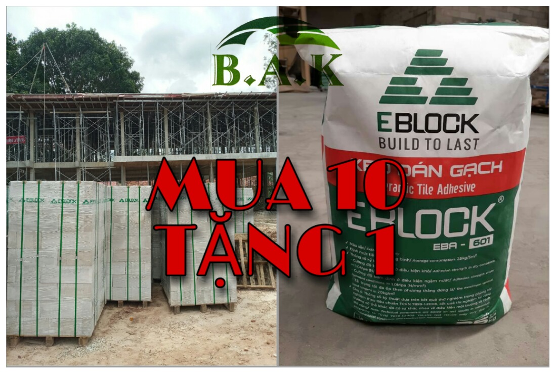 CHƯƠNG TRÌNH KHUYẾN MÃI THÁNG 8, TẶNG 1 BAO KEO DÁN GẠCH EBA 601 KHI MUA 10M3 GẠCH AAC EBLOCK